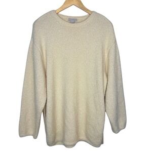 H&M Cream Sparkle Knit Sweater Long Sleeve Crew Neck Shimmer Women Size Medium‎